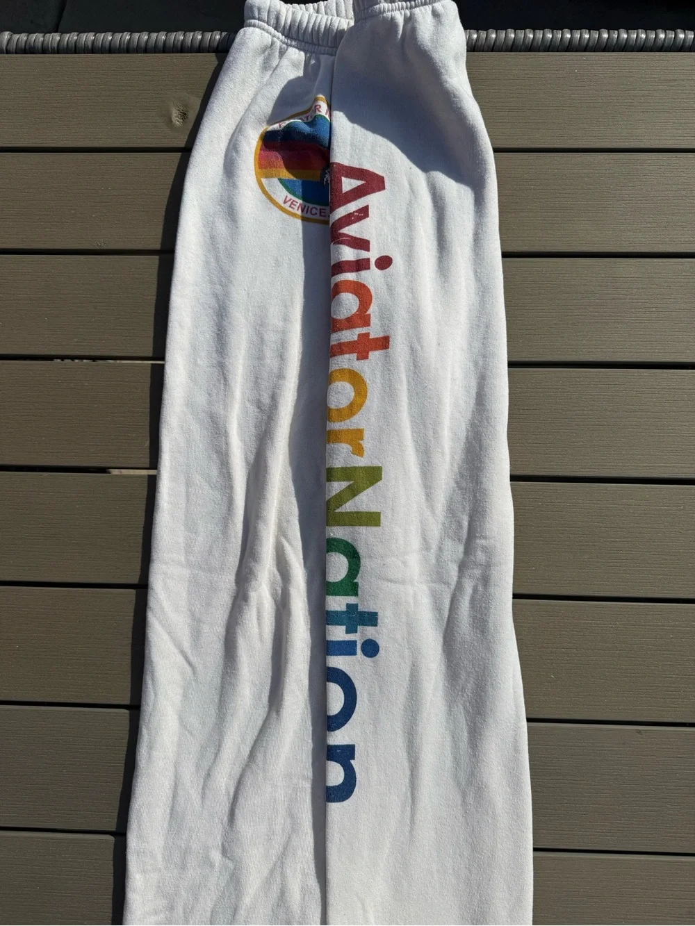 Aviator Nation White Track Joggers with Rainbow Logo - Picture 2 of 2